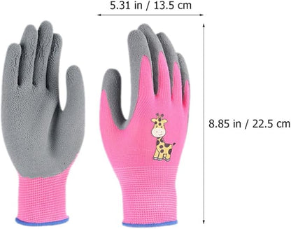 GANAZONO 3 Pairs Outdoor Work Gloves for Pruning, Weeding, and Protective Use, Size S, Cartoon Blue, Yellow, and Pink Giraffe Design