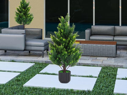 3FT Tall Artificial Cedar Topiary Trees Set of 2, Artificial UV Resistant Potted Plants, Faux Bushes Fake Shrubs for Outdoor Indoor Home Entryway Front Porch Garden Patio Offices Living Room Decor