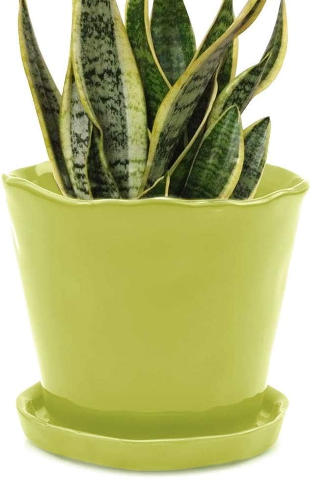 CHIVE ‘Tika’ Ceramic Planter Pot — Large 8" Succulent Pots for Indoor & Outdoor House Plants — Cute, Beautiful Modern Farmhouse Kitchen Decor — Bright Green