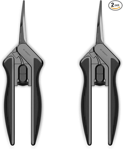 AC Infinity 6.6” Stainless Steel Curved Pruning Shear 2-Pack, Lightweight Ergonomic Design, Curved Precision Blades with Nonstick Teflon Coating for Gardening, Hydroponics, Grow Tents