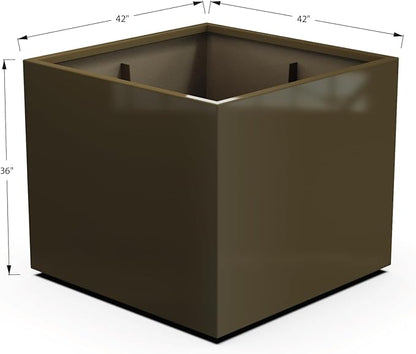 Plantercraft Powder-Coated Aluminum Planter Box - Square Cube - Metal All Weather | Indoor Outdoor | Made in USA | Fully Assembled