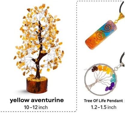 Yellow Aventurine Crystal Tree with Silver Wire – Handmade Feng Shui Gemstone Bonsai for Home Decor & Positive Energy