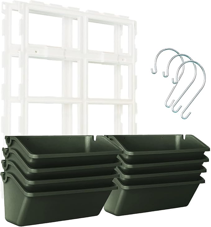 Vertical Wall Hanging Planter 8 Pockets, 4-Tier Indoor and Outdoor Plant Stand with Detachable Hooks, Hanging Plastic Pot Balcony Planter for Flowers Vegetables Herbs(4 Plugs)