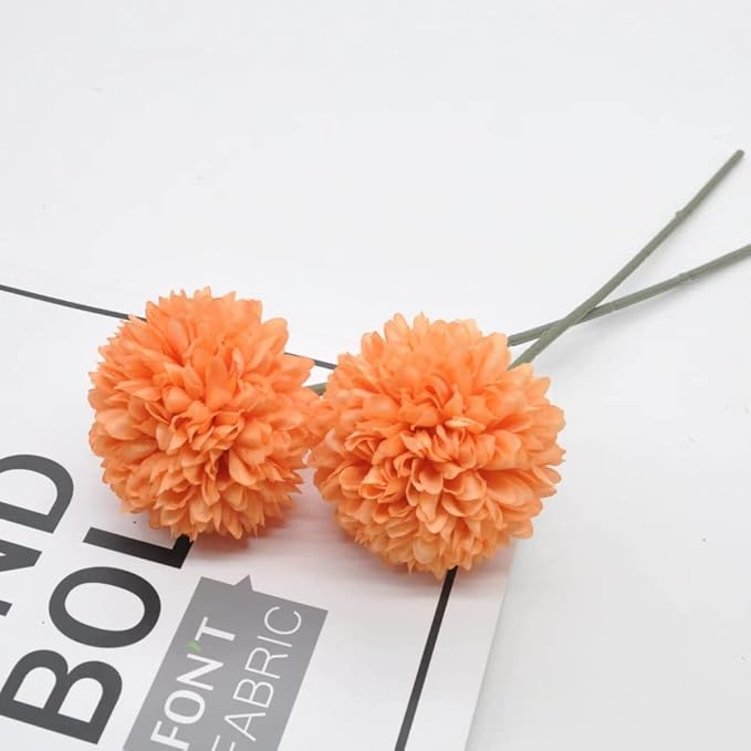 Artificial Flowers Chrysanthemum Ball Flowers 10pcs Bouquet for Autumn for Important People Glorious Moral for Home Office Coffee House Deco Parties and Wedding(Orange)
