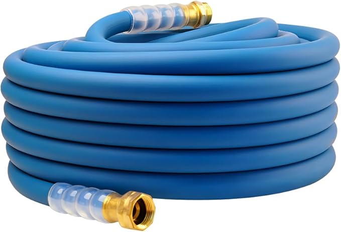 Heavy Duty Premium Garden Hose 75ft x 5/8", 300PSI Working, 1000PSI Burst, Hybrid Rubber Water Hose with Transparent Swivel Handle - Hot/Cold Water - Five Layered Braiding with Brass fittings (Blue)