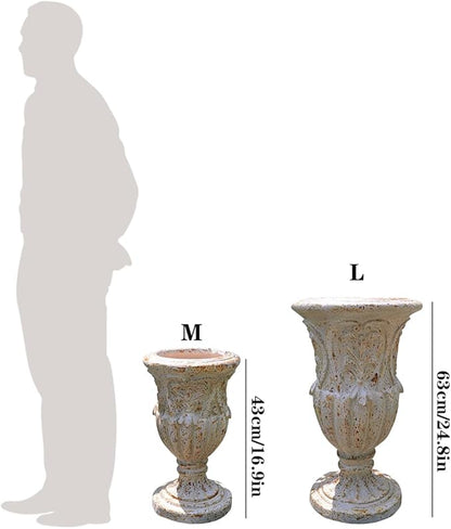 VISIBLE Vintage European Giant Garden Urn Planter, Decorative Cement and Fiber Flower Pot, Make Rust Finished, Wrap Foam Safely Delivered from Local Warehouse (Vintage, Large)