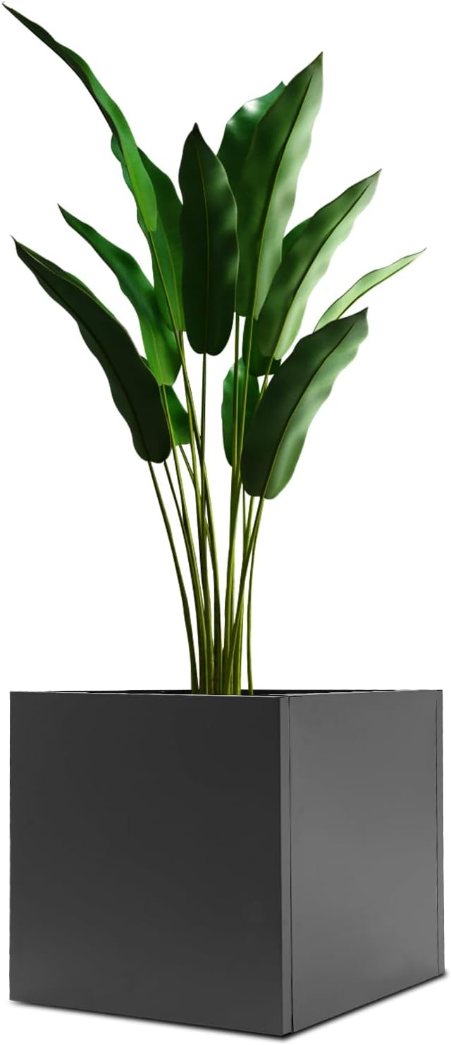 DYNAMI Square Planter Box,24x24x24in Steel Metal Planters Large Cube Plant Pot for Outdoors,Modern Heavy Duty Flower Pot for Patio, Deck, Yard, Garden (Black, 24in)
