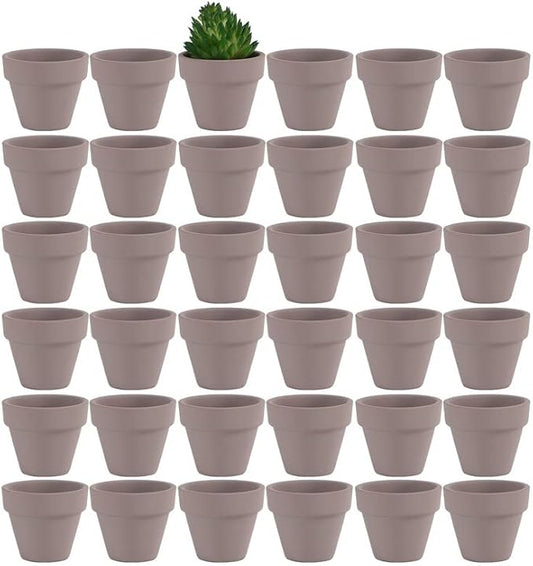 Yishang 1.9 Inch Tiny Grey Terracotta Pots Pack of 36-Small Mini White Clay Pots with Drainage Holes Flower Nursery Terra Cotta Planter for Tiny Cactus,Herb,Succulent Plants,Crafts
