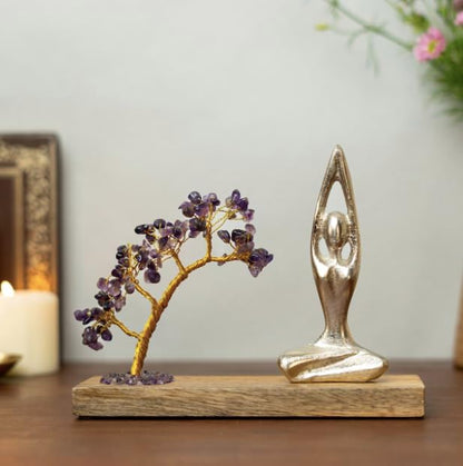 RITUALISTIC Namaste Amethyst Quartz Crystal Tree of Life Handcrafted Feng Shui Gemstone Bonsai Tree Home Decor Items Wealth & Luck Showpiece Decorative Gifts for Vastu, House Warming