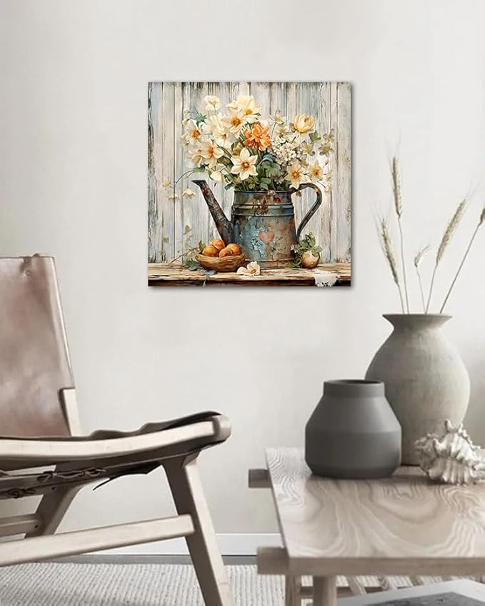 LAIART Floral Wall Art Farmhouse Vintage Wall Decor Canvas Picture Print for Bathroom Bedroom Living Room Dining Room