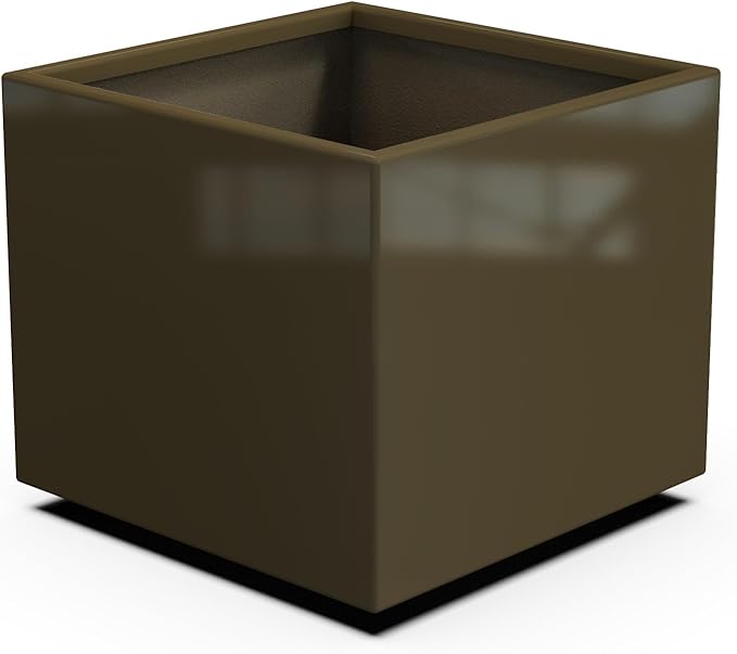 Plantercraft Powder-Coated Aluminum Planter Box - Square Cube - Metal All Weather | Indoor Outdoor | Made in USA | Fully Assembled