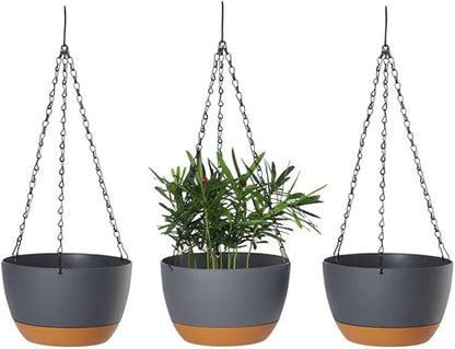 Lookat 3 Pack 8.3inch Hanging Pots for Plants Outdoor Indoor, Hanging Planters with Drainage Hole (8.3inch Grey（3 Pieces）)
