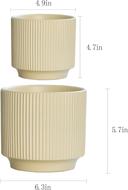 Ceramic 4.9+6.3 inch Planters, Modern Home and Office Flowerpot, Indoor and Outdoor Flowerpot with Drainage Hole (Light Yellow)