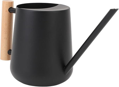 1L/33.8oz Wood Handle Long Spout Watering Can Stainless Steel Plant Watering Pot Garden Green Plant Flower Watering Kettle for Indoor Outdoor Plants Garden Flower (Black)