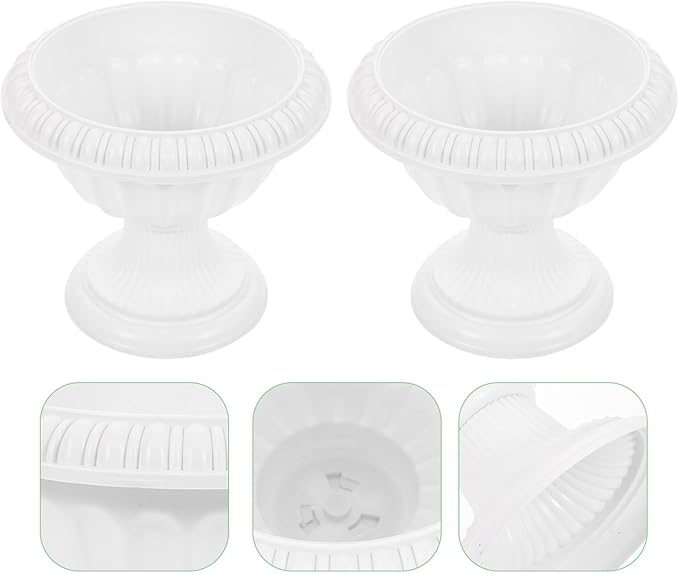 COHEALI 2pcs Roman Pillar Plastic Flowerpots for Wedding Party Decoration Weatherproof Outdoor Garden Planters Vintage White Grecian Urn Style Height Road Guiding Floral Display