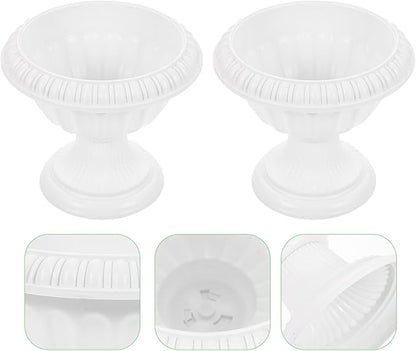COHEALI 2pcs Roman Pillar Plastic Flowerpots for Wedding Party Decoration Weatherproof Outdoor Garden Planters Vintage White Grecian Urn Style Height Road Guiding Floral Display