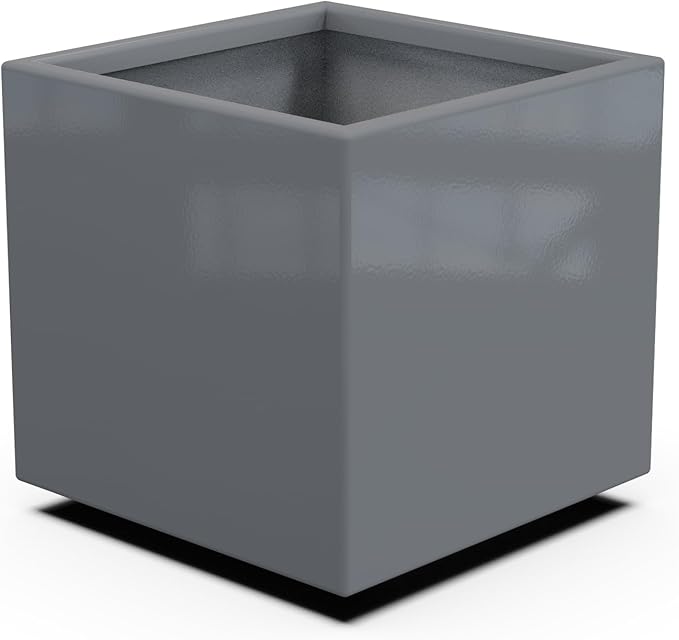 Plantercraft Powder-Coated Aluminum Planter Box - Square Cube - Metal All Weather | Indoor Outdoor | Made in USA | Fully Assembled