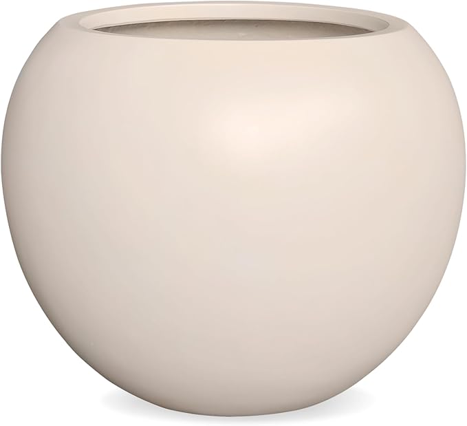 16”H x 20”D Globo Fiberstone Round Planter with Drainage Hole, Smooth Finishes, Weather Resistant for Indoor and Outdoor Use, Included 2 Extra Coco Mats (Kilim Beige, 13.5” Pot Opening)