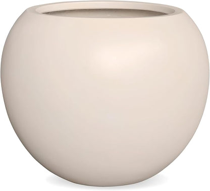 16”H x 20”D Globo Fiberstone Round Planter with Drainage Hole, Smooth Finishes, Weather Resistant for Indoor and Outdoor Use, Included 2 Extra Coco Mats (Kilim Beige, 13.5” Pot Opening)