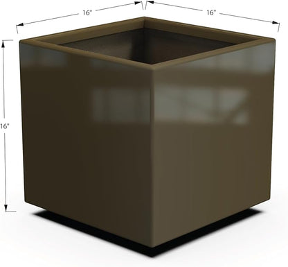 Plantercraft Powder-Coated Aluminum Planter Box - Square Cube - Metal All Weather | Indoor Outdoor | Made in USA | Fully Assembled