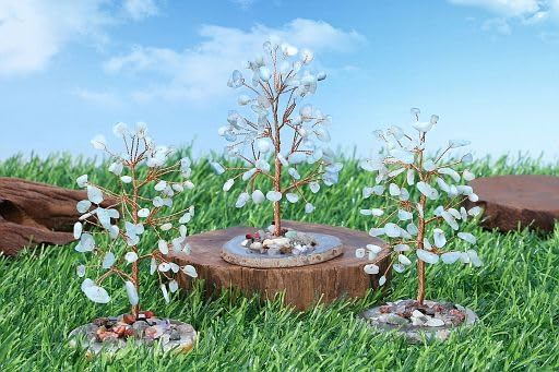 YATOJUZI Aquamarine Crystal Trees Natural Crystals Stones Gemstones Tree Copper Wire Agate Base Tree Of Life Feng Shui Decor Reiki Energy Lucky For Meditation Room Desk Home Decors Gifts For Women Men