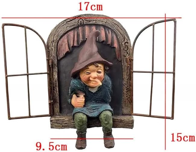 Gnome Open The Door Garden Decor Resin Tree Faces Decor Outdoor Fairy Garden Patio Lawn Porch (Brown)