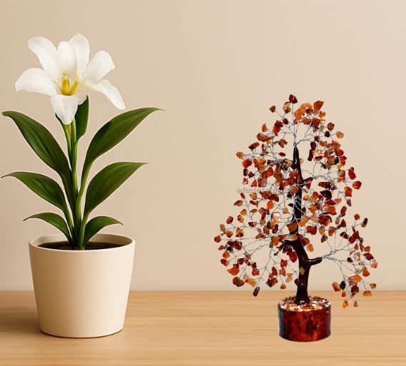 Carnelian Silver Wire Crystal Tree – Handcrafted Gemstone Bonsai for Home Décor, Energy Healing & Feng Shui