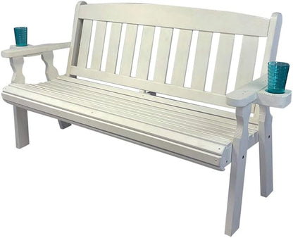 Amish Casual Heavy Duty 800 Lb Mission Pressure Treated Garden Bench with Cupholders (4 Foot, Semi-Solid White Stain)