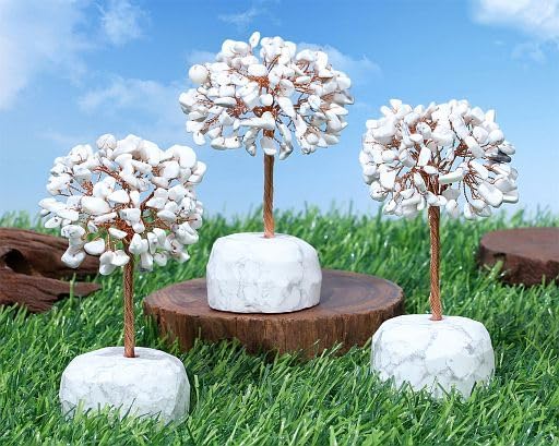 YATOJUZI White Howlite Crystals Tree Natural Crystals Gemstones Base Copper Wire Tree of Life for Positive Energy Reiki Good Luck Home Office Desk Decor Spiritual Gifts Meditation