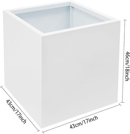 Steel Planter Box Square Indoor Outdoor Planters Large Metal Planter Flower Pot for Garden Patio Deck Yard Commercial Residential (White, 17" L x 17" W x 18" H)