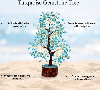 Turquoise Crystal Tree with Golden Wire – Handcrafted Gemstone Bonsai for Home Decor, Healing & Positive Energy