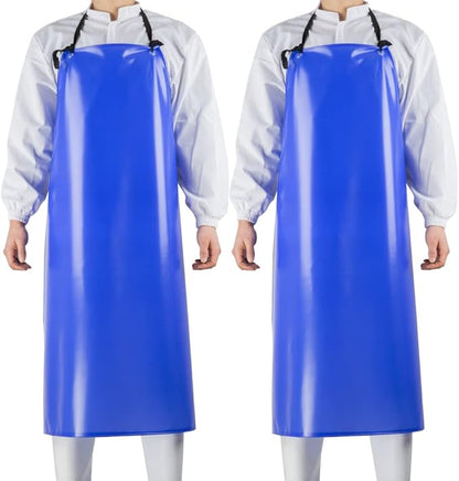 Chemical Resistant Vinyl Apron - Blue Plus Size Unisex PVC Aprons for Dishwashing,Dog Grooming,Gardening,Fish Cleaning,Lab Work（2 Pack）