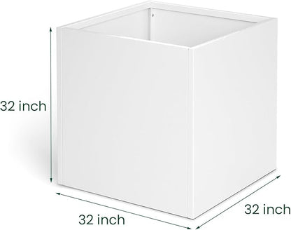 White Steel Planter Square Outdoor Planters Galvanized Steel Planter Box Indoor Metal Large Planters Cube Heavy Duty Flower Pot 32 Inch Modern Commercial Residential for Trees Patio Yard Garden