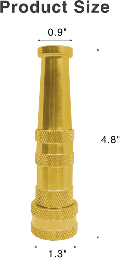 Brass Hose Nozzle Cyprium Water Hose Nozzle High Pressure Adjustable Twist Heavy Duty 5" Brass Nozzle for Garden Hose, Power Washer