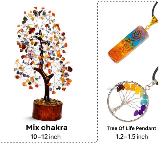 Mix Chakra Crystal Tree with Silver Wire – 7 Chakra Gemstone Bonsai Tree for Healing, Positivity & Decor