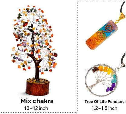 Mix Chakra Crystal Tree with Silver Wire – 7 Chakra Gemstone Bonsai Tree for Healing, Positivity & Decor