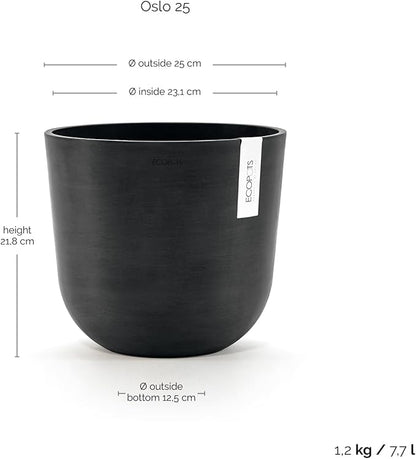 Ecopots Oslo Durable Modern Round Indoor/Outdoor Recycled-Based Composite Flower Pot Planter, Dark Grey, 10"