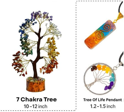 Seven Chakra Silver Wire Artificial Tree – Crystal Healing Bonsai Tree for Home Decor, Positive Energy & Spiritual Balance