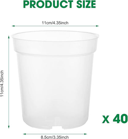 40 Pcs 4.3 Inch Clear Nursery Pots for Plants, Transparent Plastic Plant Pots with Drain Holes, Seed Starter Planter Container with 20 Plant Labels for Flowers Vegetable Seedlings