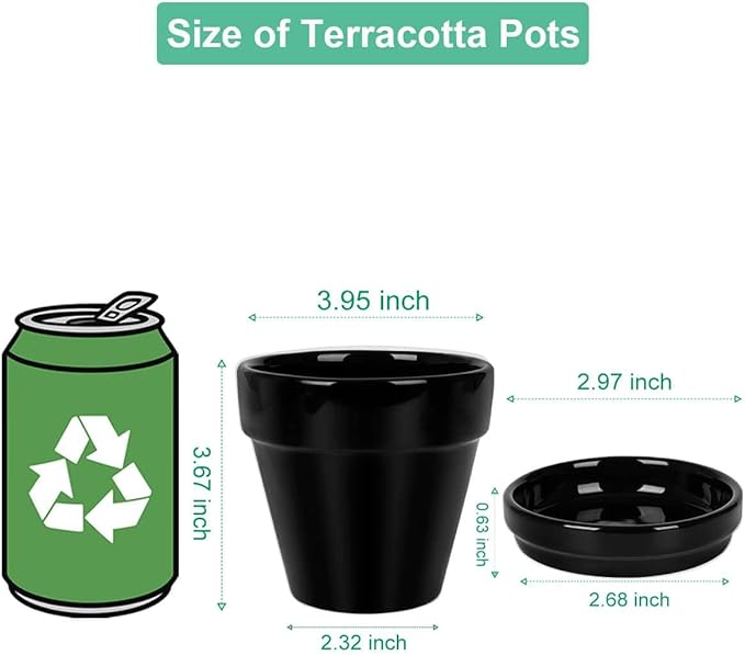 vensovo 4 Inch Black Ceramic Pots for Plant with Saucer - 6 Pack Small Ceramic Planter with Drainage Hole, Flowerpot with Tray, Great for Indoor Outdoor Plants, Crafts, Wedding Favor