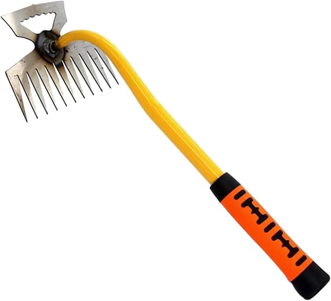 11 Teeth Portable Manganese Steel Weed Puller Tool， Uprooting Steel Hand Weeder Tool for Garden Yard Farm - Durable Manganese, Manual Multifunctional Weeding Artifact Kit (Yellow)