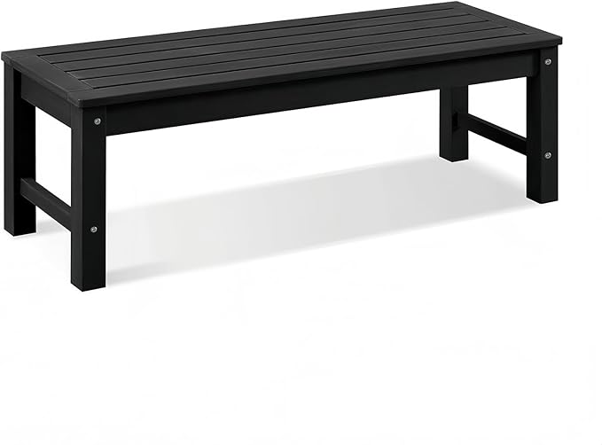 Psilvam Knight Bench, Two Person Outdoor Poly Lumber Patio Backless Bench, Weatherproof Garden Bench That Never Rot and Fade, Suit for Garden, Porch and Park (Black)