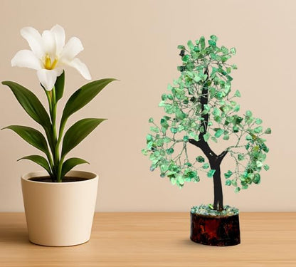 Green Jade Silver Wire Artificial Crystal Tree – Natural Gemstone Bonsai for Home & Office Decor, Healing, and Feng Shui