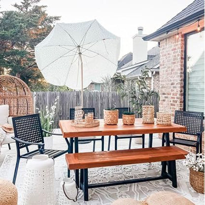 PHI VILLA Outdoor Acacia Wood Bench, 63" Long Patio Wooden Picnic Bench for 3 People, Backless Oil Finished Teak Furniture for Garden, Porch, Yard