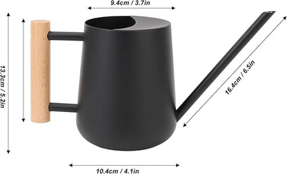 1L/33.8oz Wood Handle Long Spout Watering Can Stainless Steel Plant Watering Pot Garden Green Plant Flower Watering Kettle for Indoor Outdoor Plants Garden Flower (Black)