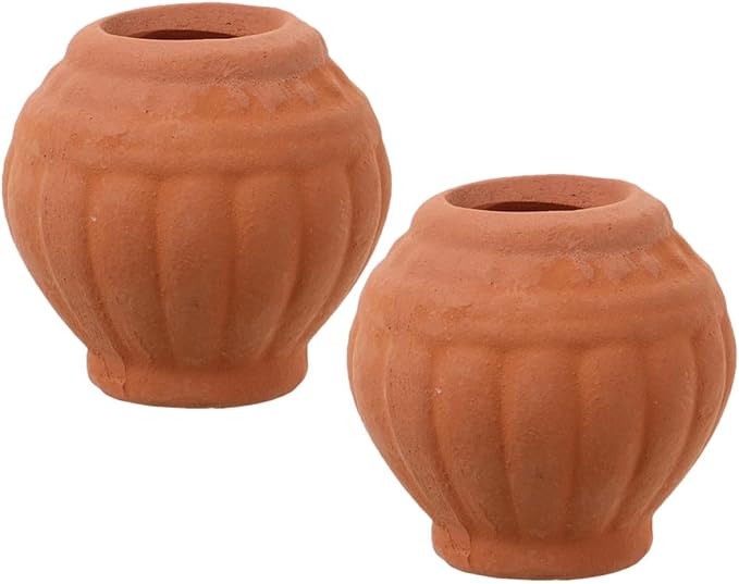 Alasum 2Pcs Mini Terracotta Pots Set for Succulent and Cactus Plants, Handmade Tiny Clay Planters for Indoor Desktop Nursery, Classic Natural Terracotta Flower Holders
