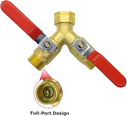 Hooshing Garden Hose Splitter 2 Way Heavy Duty Brass Full Flow Hose Connector with Long Handle 3/4" GHT Thread