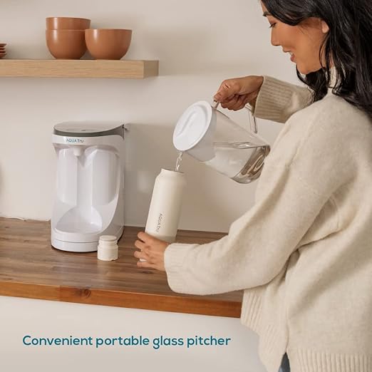 AquaTru Carafe Alkaline Countertop Water Purifier | Certified 4-Stage RO System Removes 84 Contaminants Including Forever Chemicals, Lead & Fluoride | Adds Healthy Minerals | No Plumbing