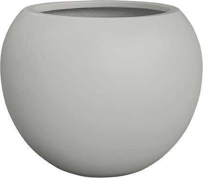 12.8”H x 16”D Globo Fiberstone Round Planter - Christmas Tree Planter, Smooth Finishes, Weather Resistant for Indoor & Outdoor Use, Included 2 Extra Coco Mats (Light Gray, 10.7” Pot Opening)