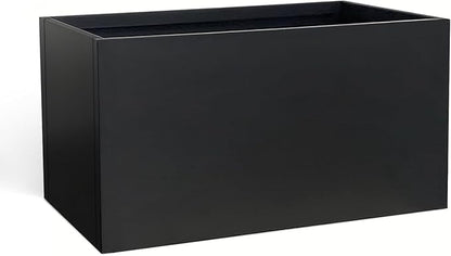 Galvanized Steel Planter Black Metal Outdoor Planter Powder Coated 32" x 12" x 16" Pot Metallic Heavy Pot Indoor & Outdoor, Commercial & Residential (L32 x W12 x D16, Black)
